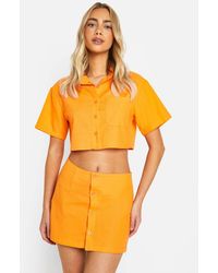 Boohoo - Linen Look Button Front Mini Skirt - Lyst