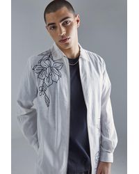 BoohooMAN - Long Sleeve Poplin Tonal Embroidery Zip Shirt - Lyst