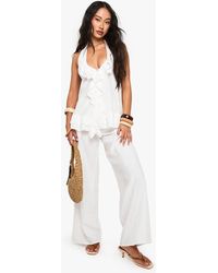 Boohoo - Woven Crinkle Seam Detail Wide Leg Trouser - Lyst