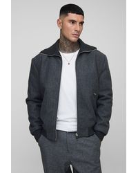 Boohoo - Tall Knitted Collar Zip Up Wool Look Bomber Jacket - Lyst