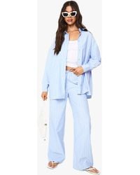 Boohoo - Stripe Drawstring Waist Wide Leg Trousers - Lyst