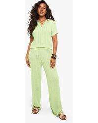 Boohoo - Chunky Beach Crochet Button Down Shirt And Wide Leg Trouser Co-Ord - Lyst