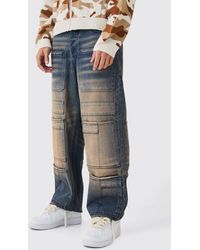 BoohooMAN - Baggy Rigid Overdyed Multi Pocket Cargo Jeans - Lyst