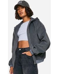 Boohoo - Tall Wool Look Hooded Bomber Jacket - Lyst