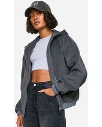 Boohoo - Tall Wool Look Hooded Bomber Jacket - Lyst