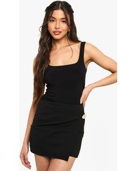 Boohoo - Crepe Button Detail Wrap Mini Skirt - Lyst