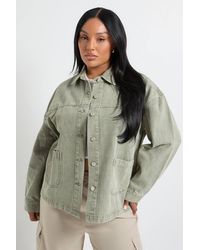 Boohoo - Plus Khaki Washed Jean Jacket - Lyst