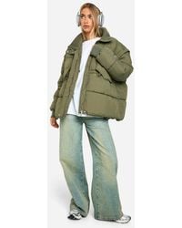 Boohoo - Rib Collar Oversized Puffer Jacket - Lyst