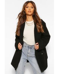 Boohoo Womens Zweireihiger Mantel Aus Teddy-Kunstpelz - Schwarz