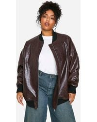 Boohoo - Plus Cracked Faux Leather Oversized Bomber Jacket - Lyst