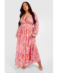 Boohoo - Plus Woven Floral Print Shirred Waist Detail Maxi Dress - Lyst