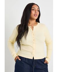 Boohoo - Plus Rib Lace Trim Detail Button Through Long Sleeve Top - Lyst