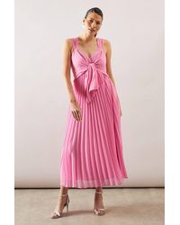 Wallis - Occasion Pleated Tie Front Midi Dress - Lyst