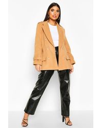 Boohoo Womens Petite Double Breasted Wool Look Military Coat - Natur