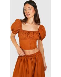 Boohoo - Tall Poplin Button Milkmaid Crop Top - Lyst