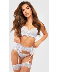 Boohoo - Floral Embroidery Bra, Suspender And Thong Set - Lyst