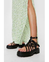 Boohoo - Faux Leather Strappy Platform Sandals - Lyst