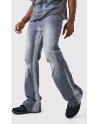 BoohooMAN - Relaxed Rigid Gusset Flare Washed Ripped Jeans - Lyst