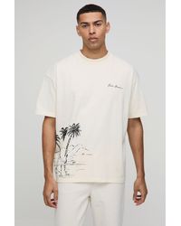 Boohoo - Camiseta Oversize Con Cuello Extendido Y Estampado Pour Homme De Palmeras - Lyst