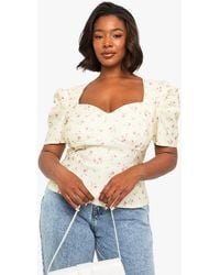 Boohoo - Plus Ditsy Puff Sleeve Top - Lyst