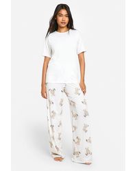 Boohoo - Soft Touch Bear Print Button Detail Short Sleeve T-Shirt & Pants Pyjama Set - Lyst
