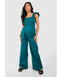Boohoo - Maternity Frill Strap Shirred Jumpsuit - Lyst