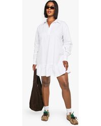 Boohoo - Plus Poplin Drop Hem Shirt Dress - Lyst