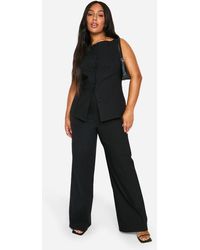 Boohoo - Plus Stripe Super Stretch Fitted Long Line Waistcoat & Wide Leg Trouser - Lyst