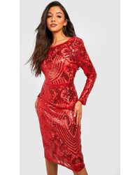 Boohoo - Damask Sequin Cowl Back Midi Party Dress - Lyst