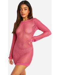 Boohoo - Crochet Cover-up Beach Mini Dress - Lyst