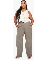 Boohoo - Plus Linen Elasticated Back Tailored Stripe Trouser - Lyst