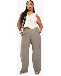 Boohoo - Plus Linen Elasticated Back Tailored Stripe Trouser - Lyst