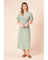 Dorothy Perkins - Leopard Shirred Waist Short Sleeve Jersey Midi Dress - Lyst