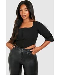 Boohoo - Plus Lace Insert Hook And Eye Corset Top - Lyst