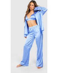 Boohoo - Satin 3 Piece Trouser Pyjama Set - Lyst