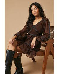 Oasis - Petite Plain Stud Trim Detail Mini Dress - Lyst