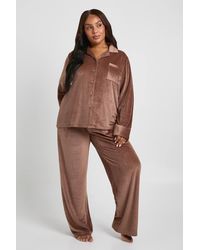 Boohoo - Plus Rib Velour Trouser Pj Set - Lyst