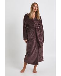 Boohoo - Fleece Hooded Long Bathrobe/Robe - Lyst