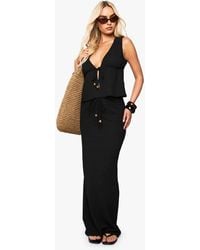 Boohoo - Beaded Textured Drawstring Maxi Skirt - Lyst