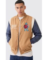 Boohoo - Melton & Pu Bear Badge Varsity Jacket - Lyst
