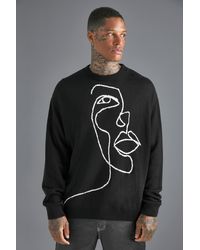 BoohooMAN - Oversized Scribble Face Knitted Sweater - Lyst
