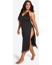 Boohoo - Plus Tassel Hem Split Beach Dress - Lyst