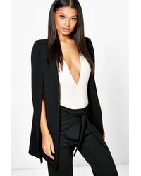 Boohoo Longline Tailored Crepe Cape - Black