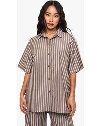 Boohoo - Cotton Tonal Stripe Oversized Pyjama Short Sleeve Shirt - Lyst