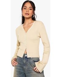Boohoo - Button Through Lightweight Rib Knit Cardigan - Lyst