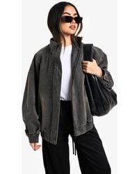 Boohoo - Denim Oversized Bomber Jacket - Lyst