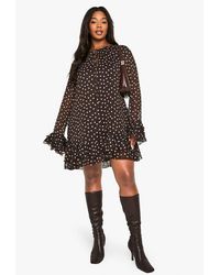 Boohoo - Plus Polka Dot Chiffon Smock Dress - Lyst