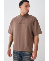 BoohooMAN - Kastiges Oversize Premium T-Shirt mit Stickerei - Lyst