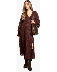 Boohoo - Maternity Burn Out Long Sleeve Floaty Midaxi Dress - Lyst