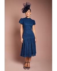 Coast - Lace Frill Sleeve High Neck Midi Dress - Lyst